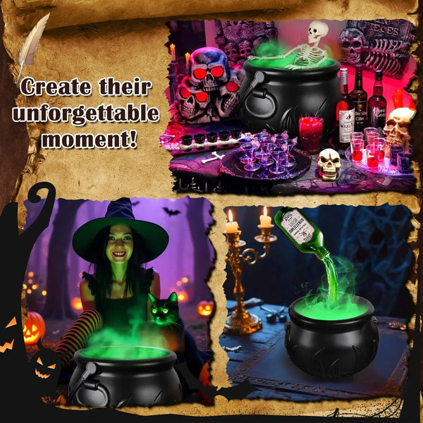LED Witch Cauldron with Fog & Skeleton Decor