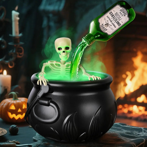 LED Witch Cauldron with Fog & Skeleton Decor