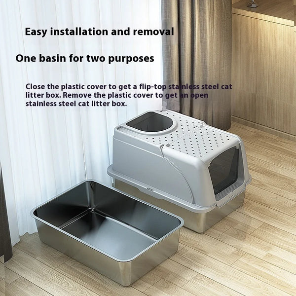 Enclosed Stainless Steel Cat Litter Box